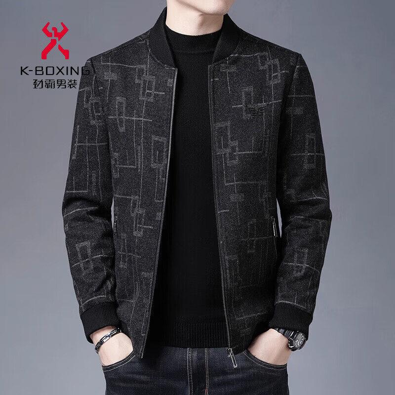 KBXNG Jinba new short jacket autumn long-sleeved zipper cardigan men's baseball collar solid color casual top trend 8861 gray plus velvet M 170