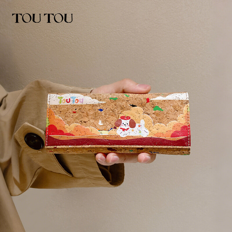 Toutou2025 new cork short wallet light and thin document storage card bag coin purse birthday new year year of the horse gift