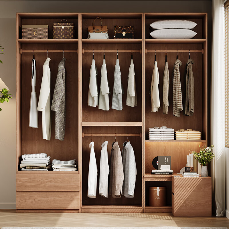 He Jiajiang solid wood wardrobe minimalist household large wardrobe door-to-door installation storage locker furniture 1.6 meters long * 2.4 meters high / two-door wardrobe + two-door wardrobe