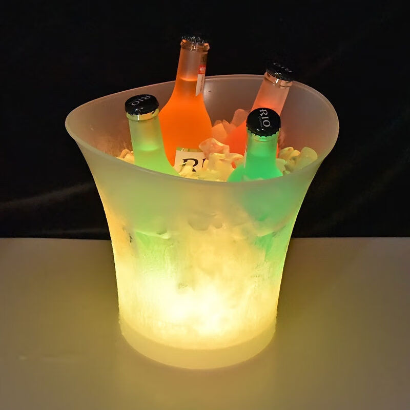 Luminous ice bucket KTV bar champagne bucket creative beer bucket home red wine and foreign wine LED plastic ice bucket battery model white light 1