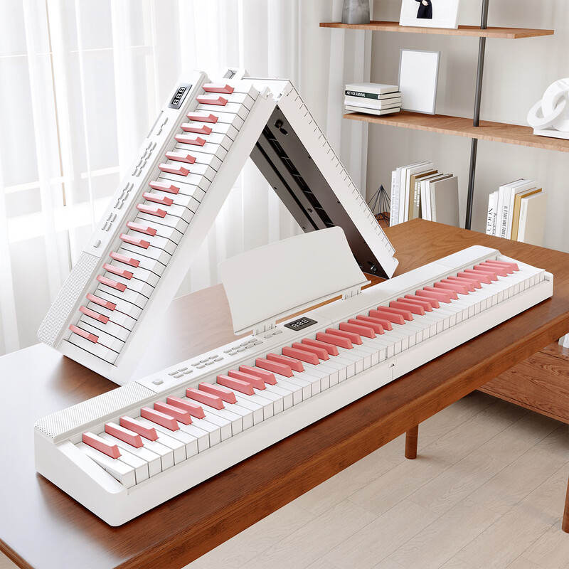 Beethostar Foldable Electric Piano 88-key Velocity Key Electronic Piano Portable Adult, Child, and Teacher Performance Professional Piano Cherry Blossom Pink 88-Key Folding Piano Velocity Bluetooth Illuminated Version + Gift Pack