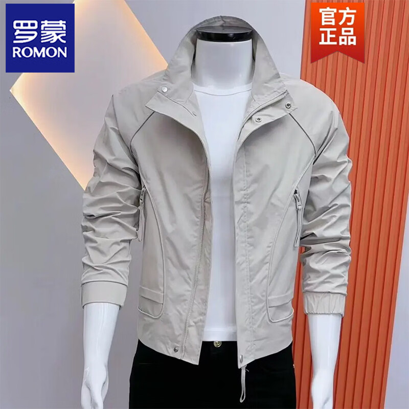 ROMON Men's Jacket Spring and Autumn New Fashion Korean Style Slim Stand Collar Short Casual Versatile Handsome Thin Top Off-White 5XL Recommended 175-190 catties