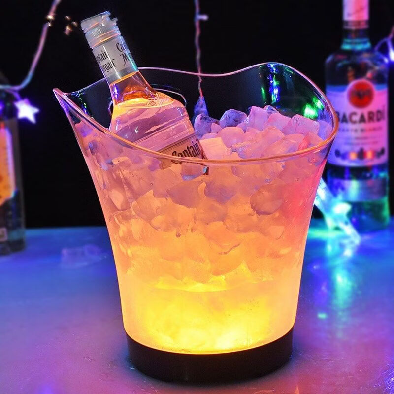 Luminous ice bucket KTV bar champagne bucket creative beer bucket home red wine and foreign wine LED plastic ice bucket battery model white light 1