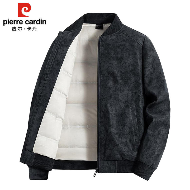 Pierre Cardin Down Jacket Men's Winter Duck Down Warm Baseball Collar Jacket Men's Casual Light Jacket Cement Gray XL