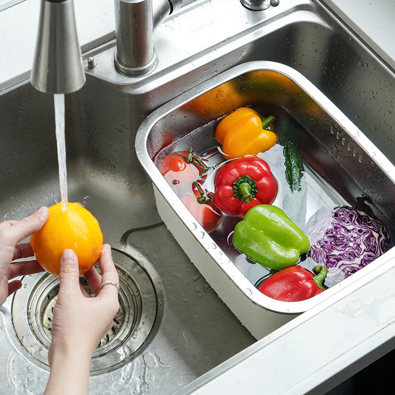 Sailoto cross-border Japanese-style large vegetable washing basin fruit and vegetable drain basket 304 stainless steel multi-purpose frying basket filter frying basket white 7.5L 304 stainless steel vegetable washing square basin