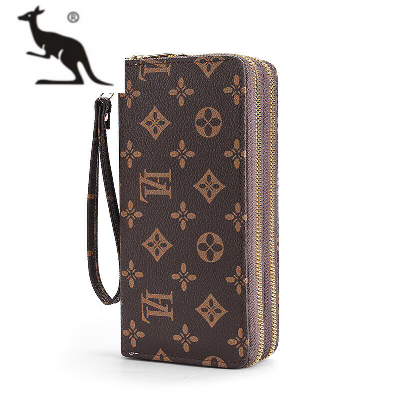 Kuqi Kangaroo (KUQIDAISHU) High-end Women's Wallet Long Style Girls New Year's Eve Fashion Double-layer Zipper Large Capacity Wallet Wallet Women's SLW-502 Coffee