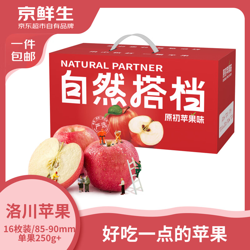 Jingxiansheng Shaanxi Luochuan Red Fuji Apples, 16 pieces, single fruit 250g, fresh fruit gift box, straight from the source