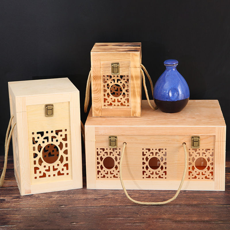 Fantasy liquor wooden box packaging wine jar wooden box packaging box one pound two pounds three pounds five pounds carved blank wine box wooden box box one pound one jar not sold wine jar original color diameter 11x height 16