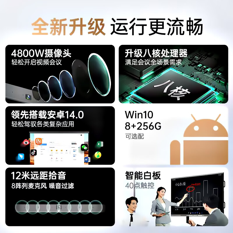 SeewoAI Seewo electronic whiteboard conference all-in-one tablet touch screen multimedia teaching touch screen training mobile TV touch 4K education projection screen office remote smart screen 110 inches mobile cart + stylus Android + computer dual system 8 + 256G high configuration