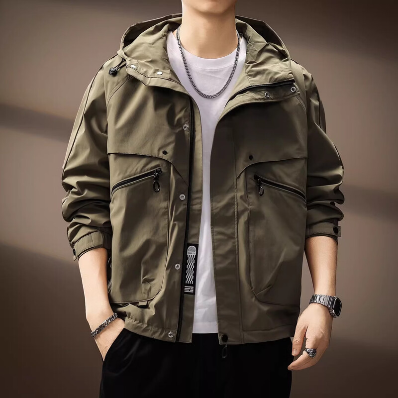 Noble color high-end American hooded work jacket for men spring and autumn new sports outdoor windproof assault jacket top