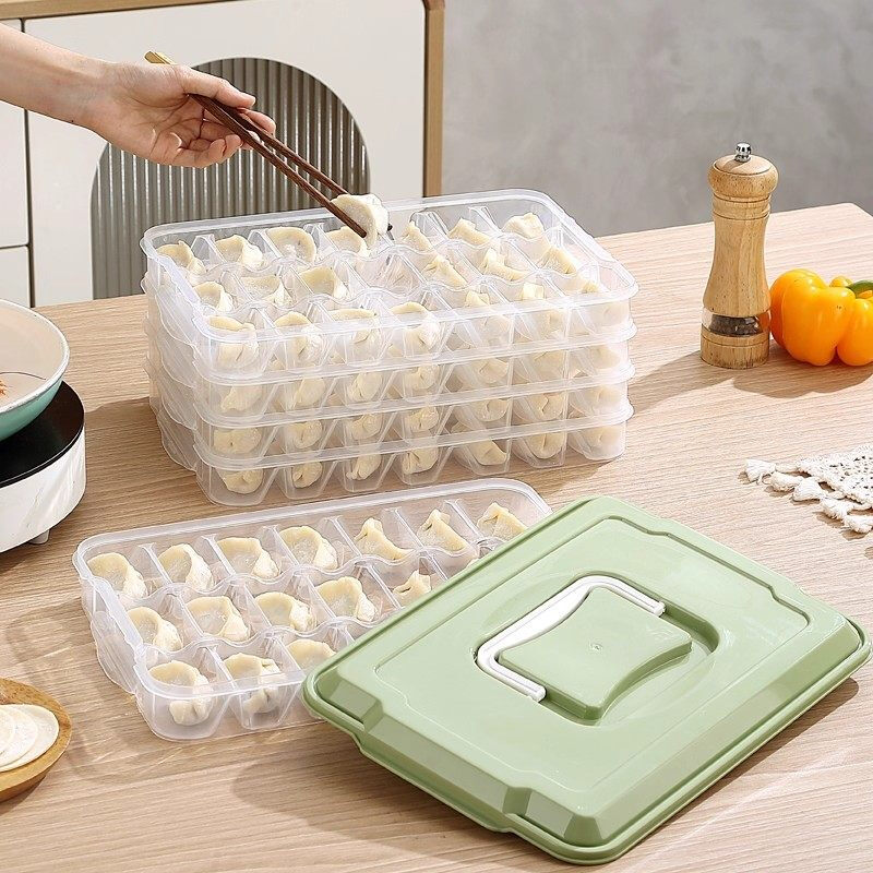 Jingxiang Dumpling Box Storage Box Frozen Fresh Box Refrigerator Special Food Quick Frozen Dumplings and Wontons Organizing Artifact Upgraded and Thickened Pink - 1 Layer 1 Cover 18 Grids