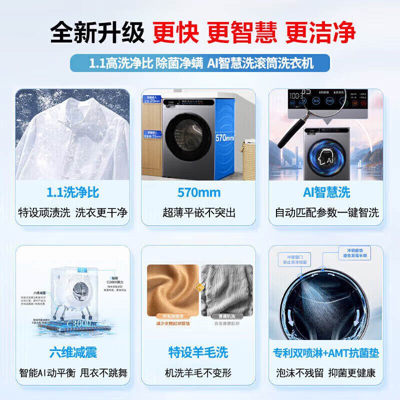 Haier drum washing machine fully automatic with drying drum washing and drying machine 10kg national subsidy first-level energy efficiency ultra-thin body sterilization mite trade-in gold list top seller | color screen touch washing and drying machine 10kg