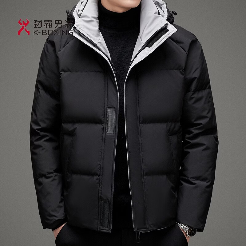 KBXNG New Men's Down Jacket 2025 Winter Youth Fashion Hooded Removable White Duck Down Warm Outer Blue 14XL (190)