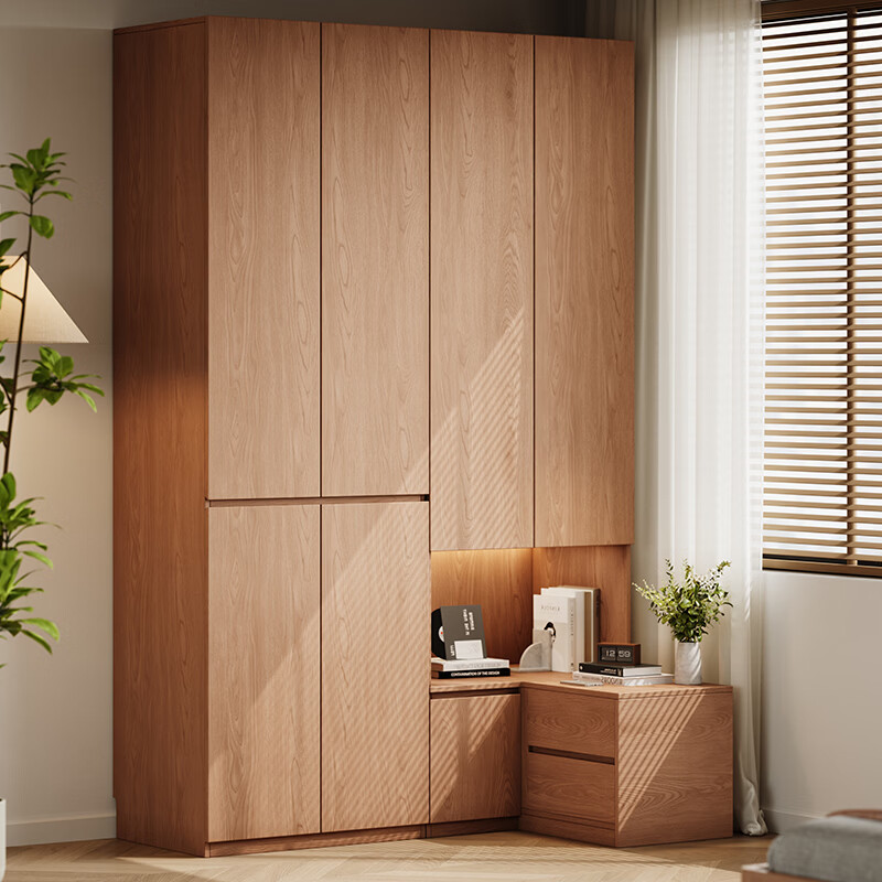 He Jiajiang solid wood wardrobe minimalist household large wardrobe door-to-door installation storage locker furniture 1.6 meters long * 2.4 meters high / two-door wardrobe + two-door wardrobe