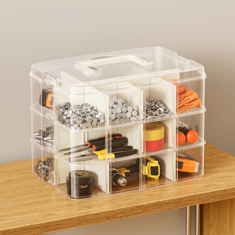 Fengshang 3-layer tool parts box, multi-grid portable transparent screw storage box, electronic component building blocks, Lego plastic box