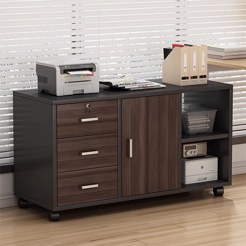 File cabinet floor-standing office cabinet with lock office cabinet locker small desk low cabinet storage three drawers one door cherry wood 60cm 1.2mm