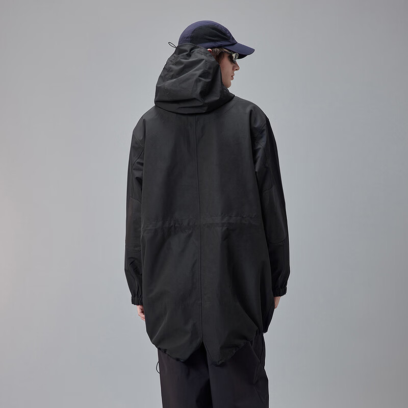 GUUKA Composite Waterproof Hooded Jacket Men's Spring New Style Back Slit Mid-Length Windproof Breathable Jacket Women's Fashionable and Versatile Black L