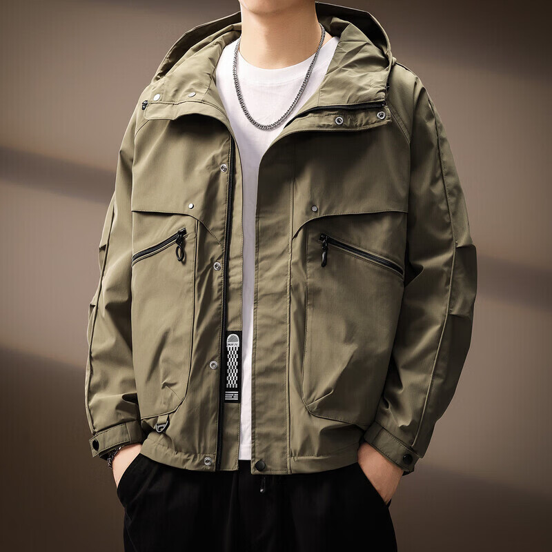 Noble color high-end American hooded work jacket for men spring and autumn new sports outdoor windproof assault jacket top