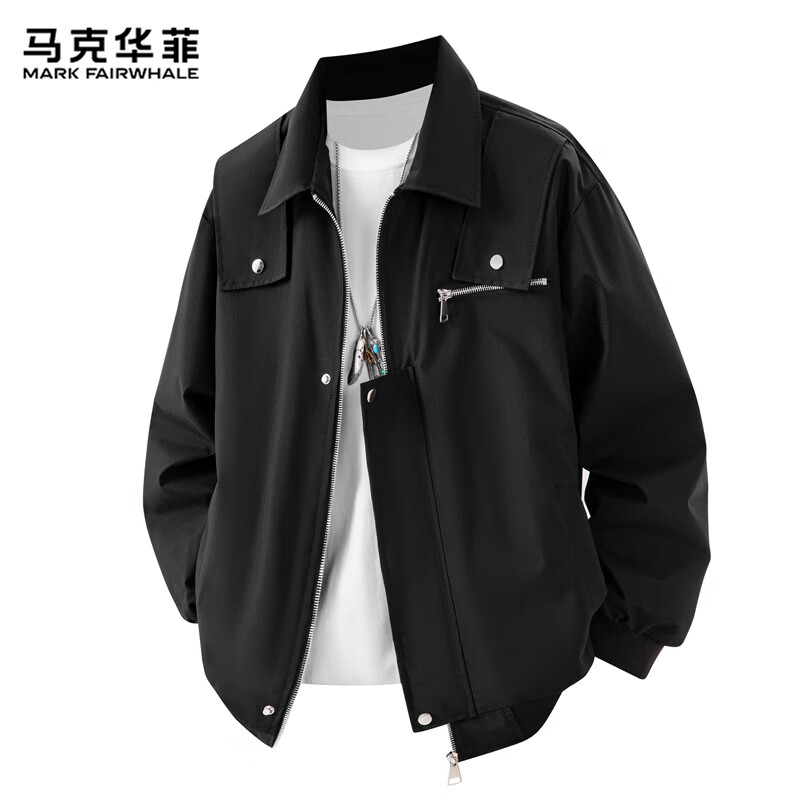 MARK FAIRWHALE work jacket men's winter American jacket men's high-end baseball uniform top black XL