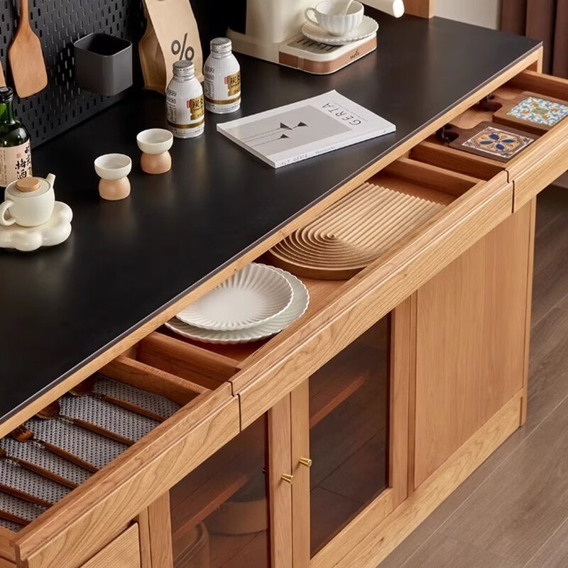 Zhong Zhanggui Nordic cherry wood sideboard dining table integrated solid wood living room wall high wine cabinet small apartment kitchen storage cabinet North American cherry wood 1.2 meters (left-hand rotation) 23 doors