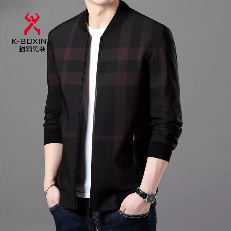KBXNG Jinba new short jacket autumn long-sleeved zipper cardigan men's baseball collar solid color casual top trend 8861 gray plus velvet M 170