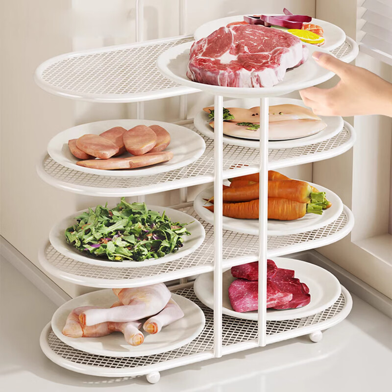 Wooden grid kitchen multi-functional storage rack, vegetable storage rack, vegetable preparation rack, spice rack, storage rack, hot pot side dish storage rack, black four-layer