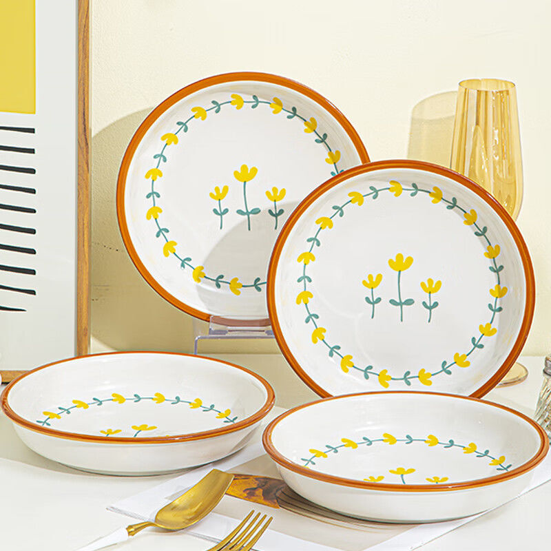 Persson ceramic tableware dishes set plate home underglaze color mountain chrysanthemum 8-inch plate 4-pack