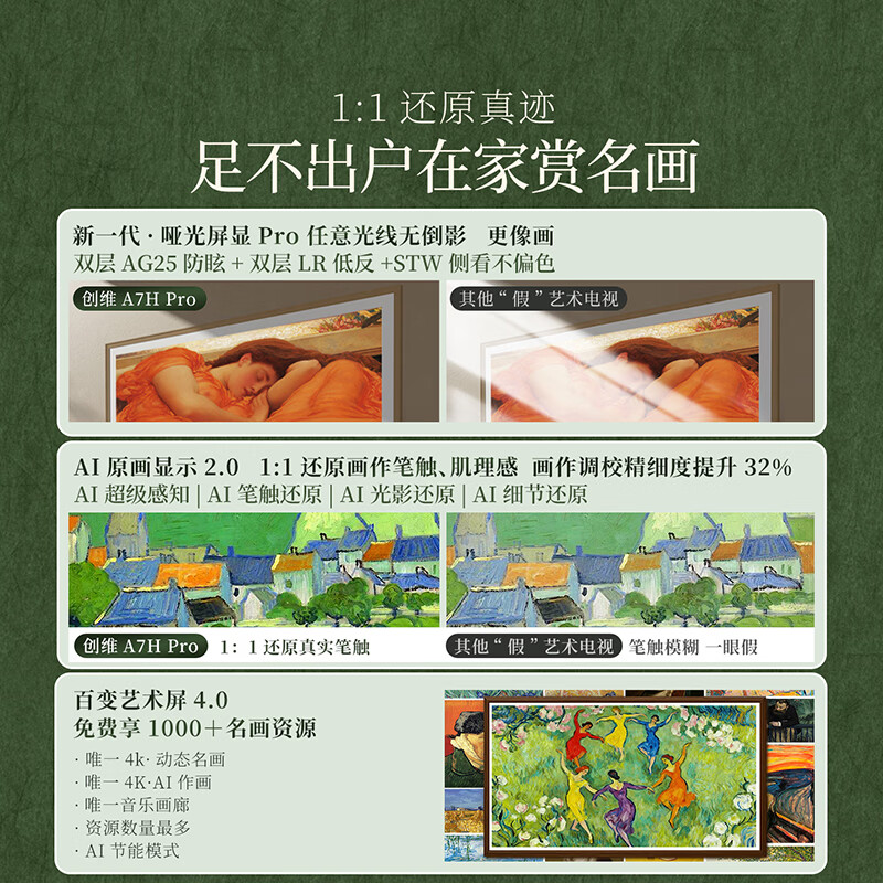 Skyworth TV A7H pro 55-inch art wallpaper TV Mini LED 3.9cm ultra-thin seamless wall-mounted flat-screen TV home appliances national subsidy A7F upgrade model