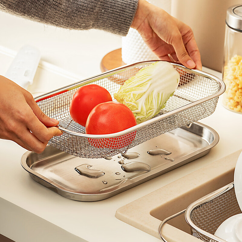 Yusenyi sink retractable drain rack kitchen fruit sink tableware storage 304 deep square basket + water tray