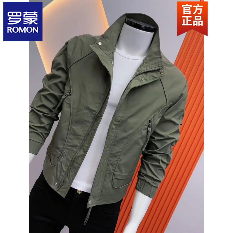 ROMON Men's Jacket Spring and Autumn New Fashion Korean Style Slim Stand Collar Short Casual Versatile Handsome Thin Top Off-White 5XL Recommended 175-190 catties
