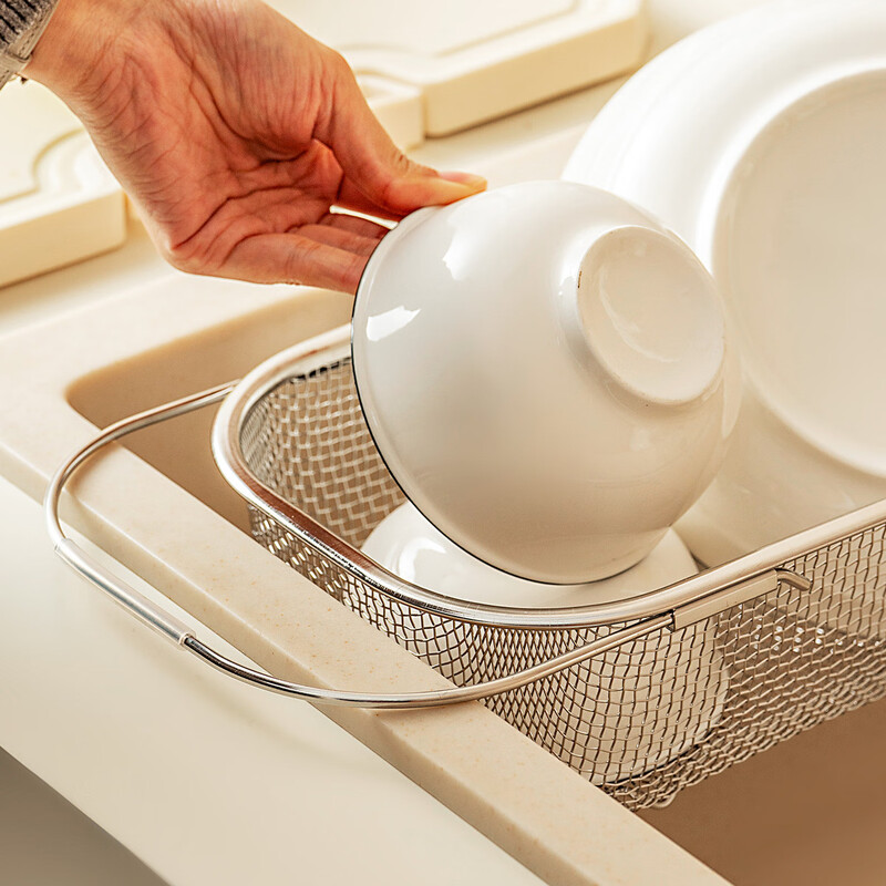 Yusenyi sink retractable drain rack kitchen fruit sink tableware storage 304 deep square basket + water tray