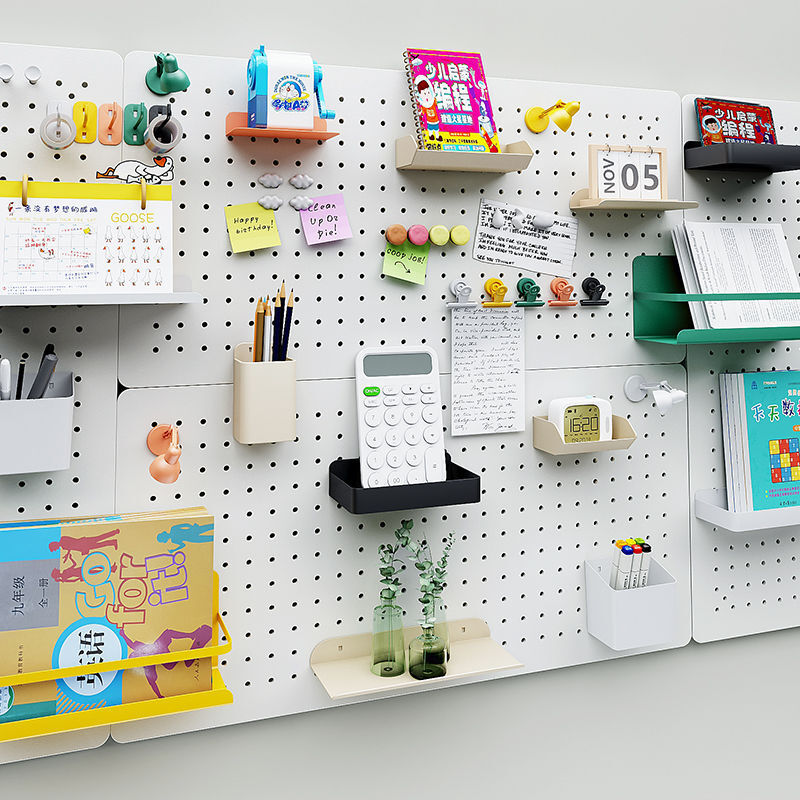 Special accessories for the fantasy hole board, diy hooks, storage rack, punch-free storage box, magnetic desk decoration, 6-piece set, package white