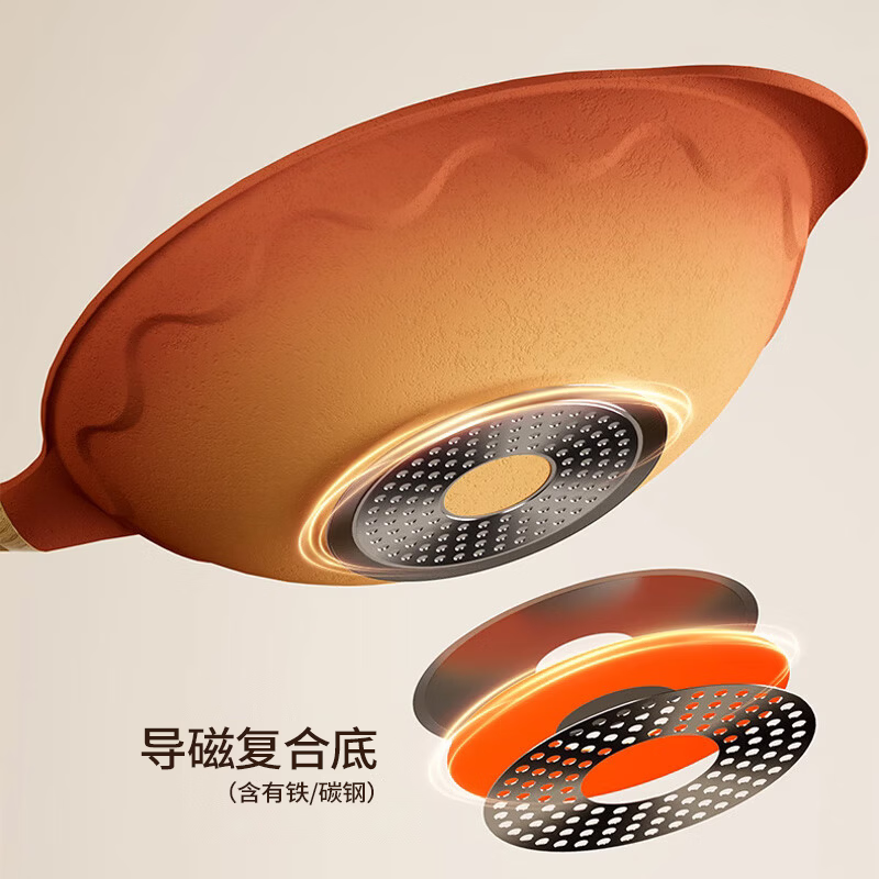 Amercook pot set clay non-stick pan wok Alfita kitchen utensils full set pan induction cooker gas universal retro clay wok + frying pan 2-piece set