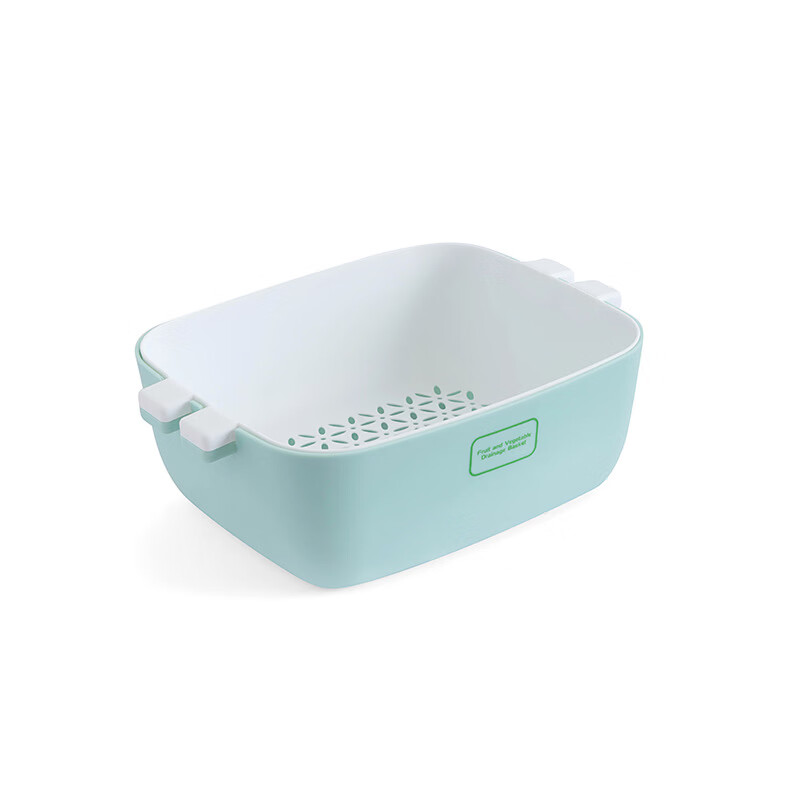 Qinhuo Nordic drain basket creative home kitchen double-layer multi-functional contrasting color thickened fruit basin storage basket vegetable basin light blue large size