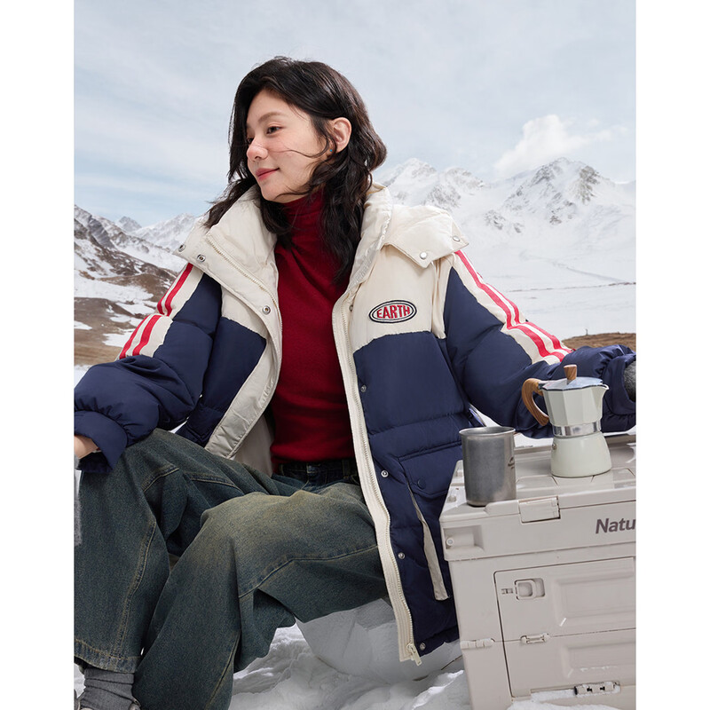 Demana Snow Loves Winter Winter Warm 90 Duck Down Hooded Windproof Stand Collar Contrast Letters Down Jacket for Women