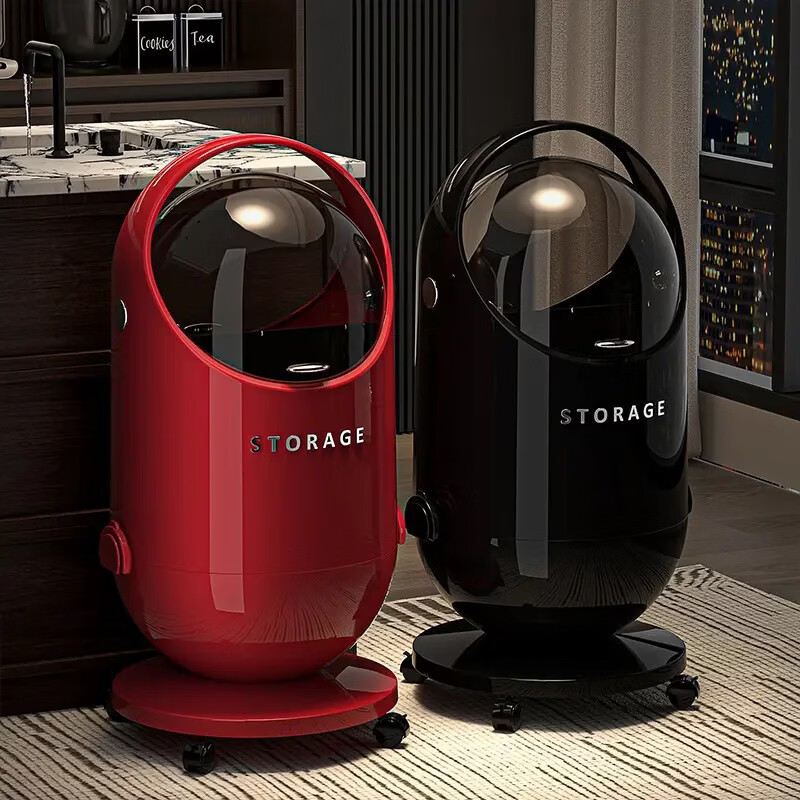 YIMEIHUI Trash Can Home Light Luxury Creative Bathroom Kitchen Covered Garbage Basket Living Room Bedroom Large Movable Paper Basket Light Luxury-Cream Pulley Model