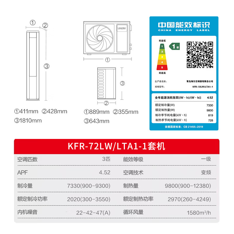 Haier Air Conditioning Set. Tongshuai Air Conditioning Combo Set Purchased by Smart Home. 3 HP Cabinet Machine Frequency Converter Heating and Cooling. New Level Energy Saving Self-Cleaning Home Living Room and Bedroom Air Conditioning Set. 3 HP Cabinet Machine + 1.5 HP Hang Up*2. Two Bedrooms and One Living Room.
