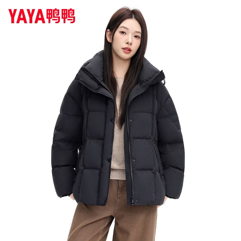 YAYA official authentic down jacket for women 2026 new fashion cloud-like puff hooded thickened 90 duck down warm jacket black L (165)