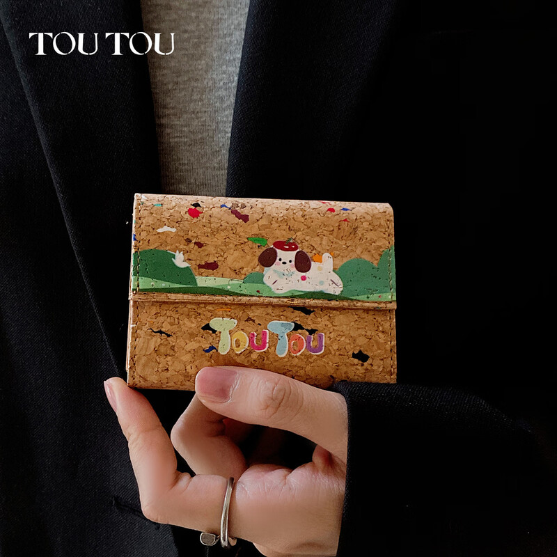 Toutou2025 new cork short wallet light and thin document storage card bag coin purse birthday new year year of the horse gift