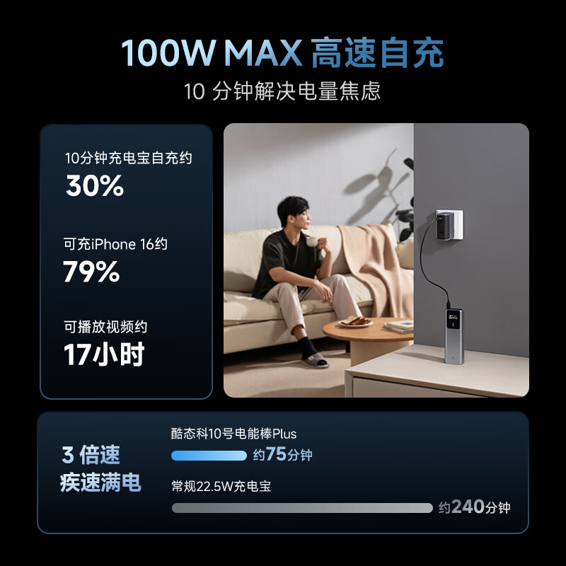 CUKTECH 3C certified for boarding aircraft No. 10 super power stick Plus battery 15000 mAh power bank 120WMAX fast charging suitable for notebooks Xiaomi Apple