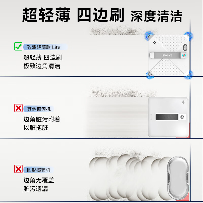 ZHIPAE Window Cleaning Robot Lite Fully Automatic Three-Direction Four Water Sprays Four Side Brush Home Cleaning Remote Control Electric Glass Cleaning Artifact Lite Thin and Light Window Cleaning Machine