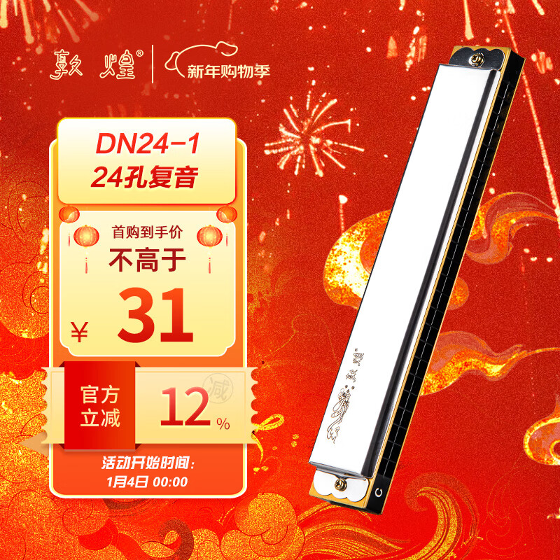 Dunhuang 24-hole polyphonic harmonica DN24-1 silver, recommended for adult beginners, C key, entry-level performance
