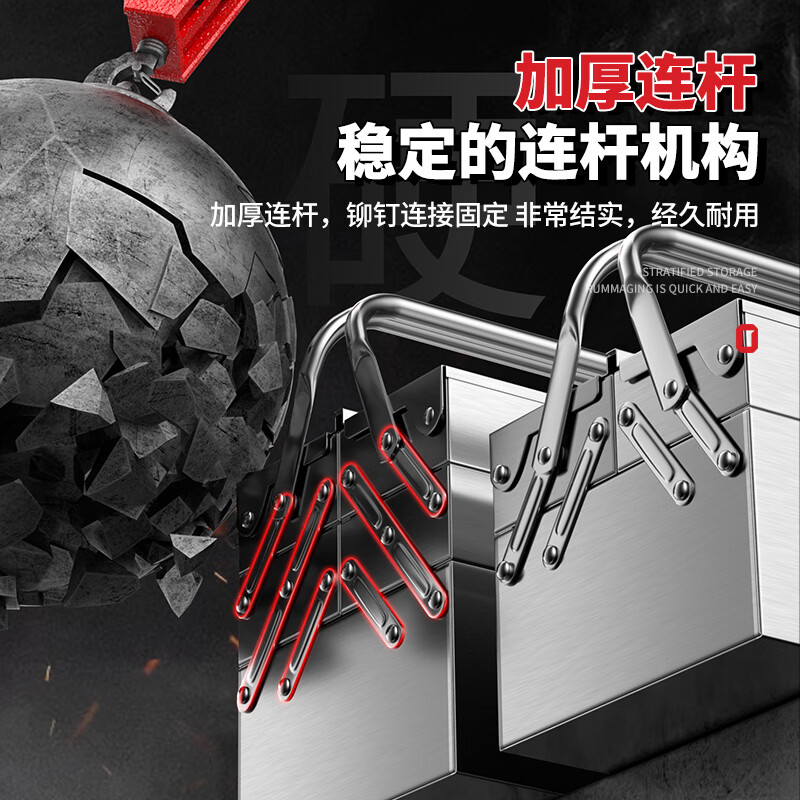 Otis stainless steel tool box full set household hardware tool box storage box three-layer folding repair electrician parts box double layer standard stainless steel folding dump box