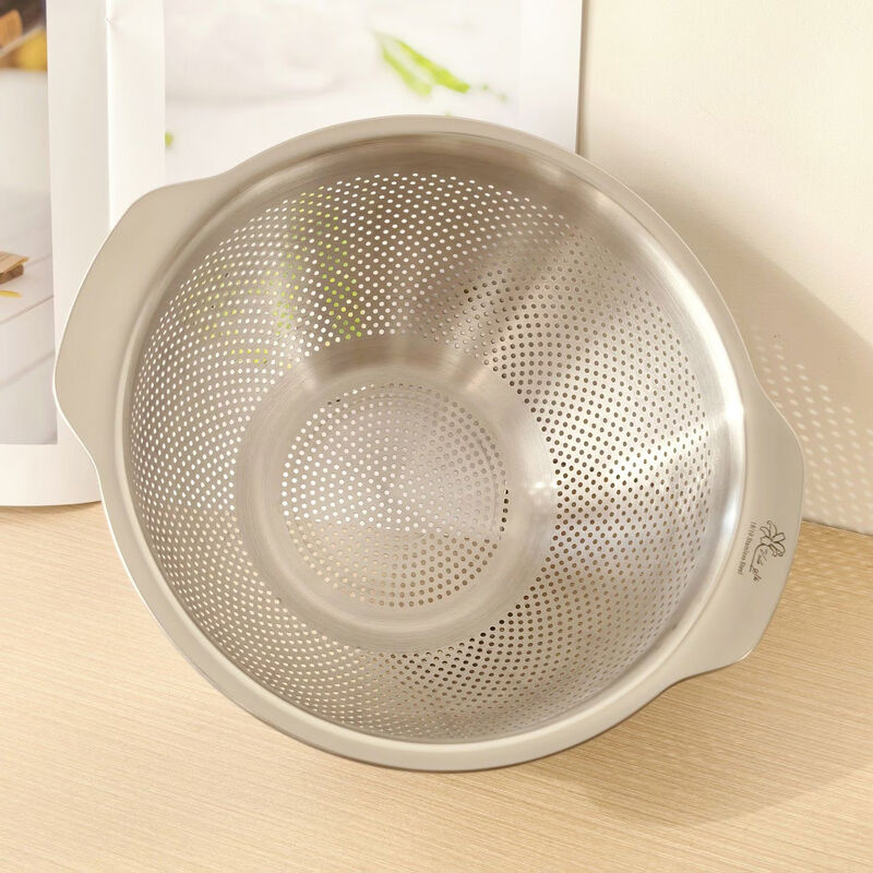 Ronghua Schwerox 1810 stainless steel drain basket vegetable sink fruit basin kitchen household vegetable and fruit drain two-piece set 24cm salad bowl with double-ear drain basket