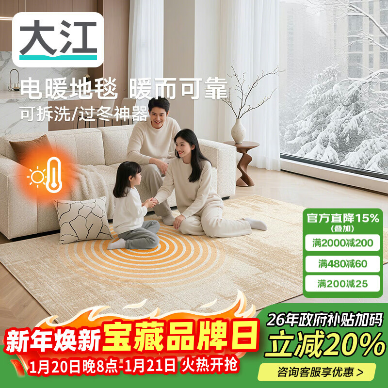 Dajiang graphene floor heating mat 2025 new light luxury high-grade heating electric carpet living room 1x1.6M (carpet surface only)