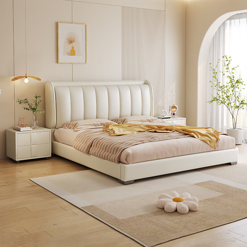 Songxian leather bed double bed 1.5*2 meters master bedroom large bed modern simple leather bed household high box storage bed 988-11