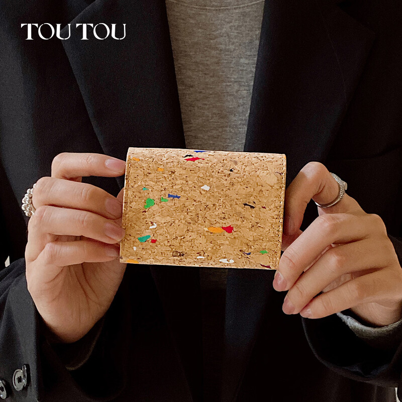 Toutou2025 new cork short wallet light and thin document storage card bag coin purse birthday new year year of the horse gift