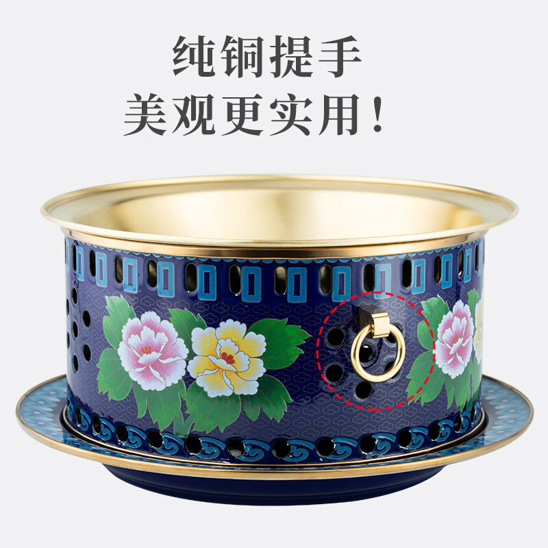 Tuojin imported quality cloisonné copper hot pot from Germany, royal pot, thickened pure copper alcohol fat cattle single-person alcohol stove, upgraded 8-core fuel tank + pot body with pure copper pull ring 1 inch
