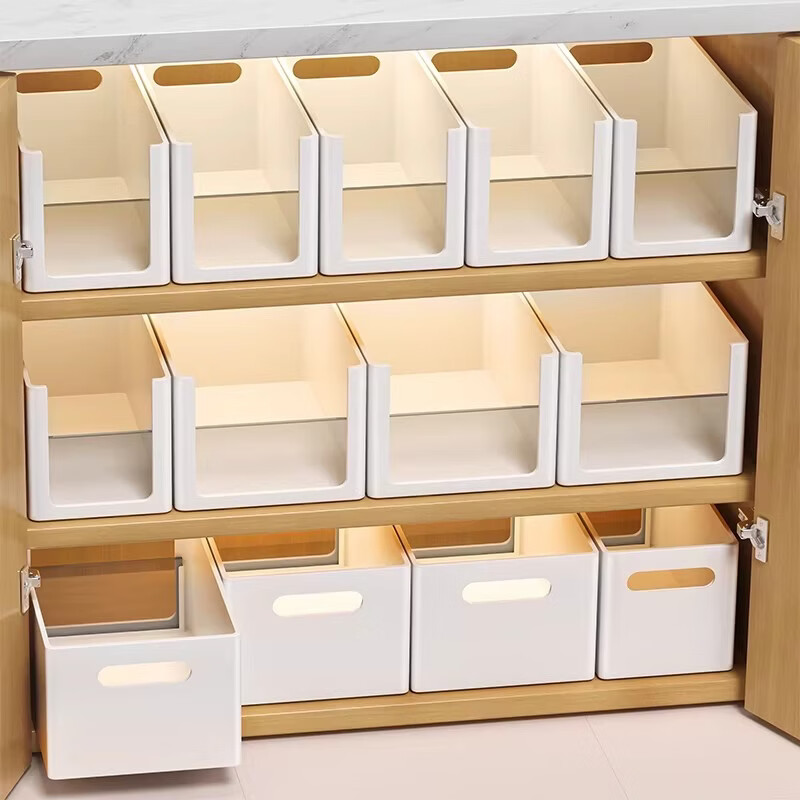 Zhifan kitchen storage box right-angled rectangular organizing box desktop snack storage drawer type can be stacked ABS material