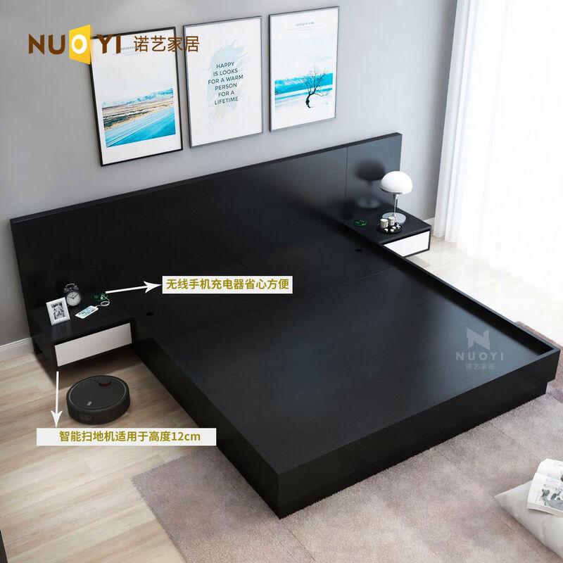 Bokai Painted Japanese Tatami Bed Modern Simple 1815m Box Double Bed Nordic Storage Storage Suspended Bed Customized 1500mm*1900mm Bed + Bedside Table x2 Assembled Box Bed